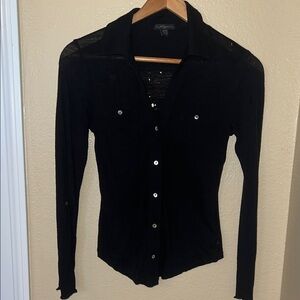 True Religion Black Distressed Button-Down Women's Shirt